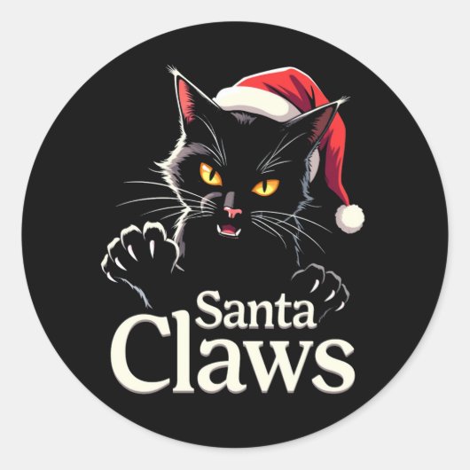 サンタクロー – 面白い黒猫のクリスマスデザイン ラウンドシール (正面)
