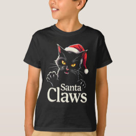 サンタクロー - 面白い黒猫のクリスマスデザイン Tシャツ