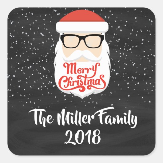 サンタクールクロース眼鏡ギフトステッカー スクエアシール (正面)