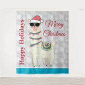 サンタクールハットとサングラスのクリスマスラマ タペストリー (正面)