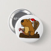 サンタクールハットクリスマスマンガのビーバー 缶バッジ (正面&裏面)