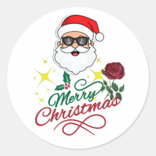 サンタクールメリークリスマスとバラ&ホリー ラウンドシール