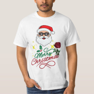 サンタクールメリークリスマスとバラ&ホリー Tシャツ