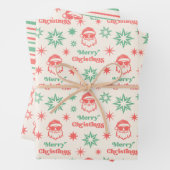 サンタクールレトロメリークリスマス赤淡い色の緑 ラッピングペーパーシート (インサイチュ)