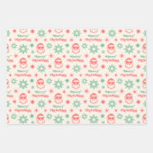 サンタクールレトロメリークリスマス赤淡い色の緑 ラッピングペーパーシート (正面)