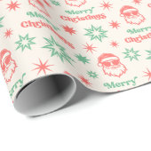 サンタクールレトロメリークリスマス赤淡い色の緑 ラッピングペーパー (ロールコーナー)