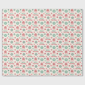 サンタクールレトロメリークリスマス赤淡い色の緑 ラッピングペーパー (フラット)