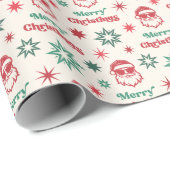 サンタクールレトロメリークリスマス赤淡い色の緑 ラッピングペーパー (ロールコーナー)