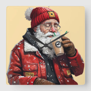 サンタクールー飲みアイスコーヒースクリスマスアート スクエア壁時計