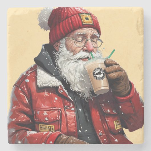 サンタクールー飲みアイスコーヒースクリスマスアート ストーンコースター (正面)