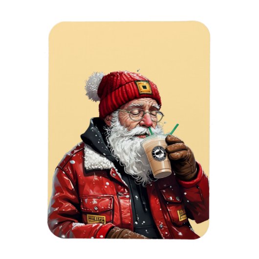 サンタクールー飲みアイスコーヒースクリスマスアート マグネット (縦)