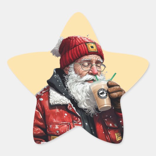 サンタクールー飲みアイスコーヒースクリスマスアート 星シール (正面)