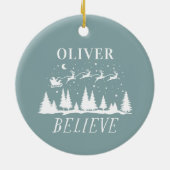 サンタク信じリススの伝統的ほこりっぽい青 セラミックオーナメント (裏面)