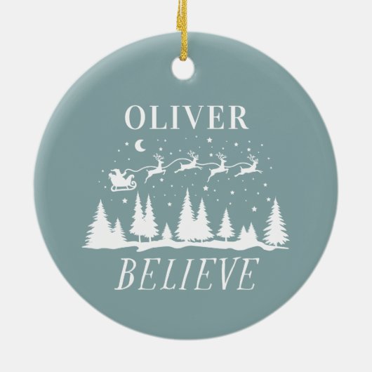 サンタク信じリススの伝統的ほこりっぽい青 セラミックオーナメント (裏面)