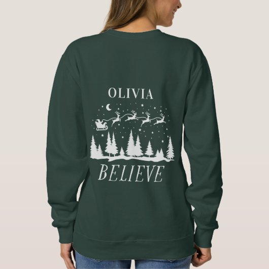 サンタク信じリスマスの伝統的家族の緑 スウェットシャツ (裏面)