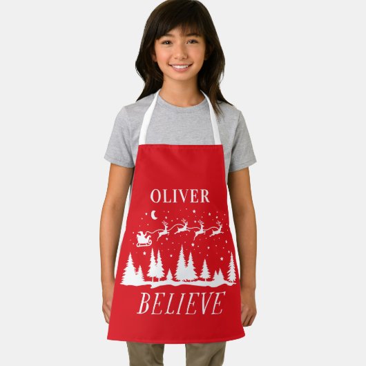 サンタク信じリスマスの伝統的赤い写真 エプロン (インサイチュ)