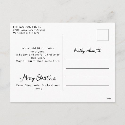 サンタク信じリスマスファミリー写真のレトロ シーズンポストカード (裏面)