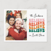 サンタク信じリスマスファミリー写真のレトロ シーズンポストカード (正面)