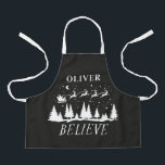 サンタク信じリスマスブルー伝統的の写真 エプロン<br><div class="desc">サンタク信じリスモダン伝統的スの休日の白黒の好意ベーキングエプロンのギフトデザイン。</div>