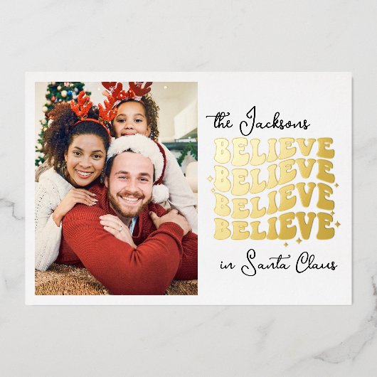 サンタク信じロースのクリスマスファミリーのレトロ 箔シーズンカード (正面)