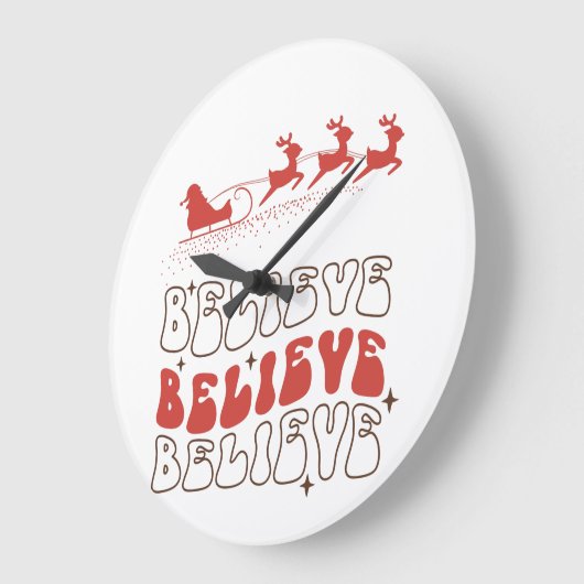 サンタク信じロースのクリスマス木製箱の看板 ラージ壁時計 (傾斜)
