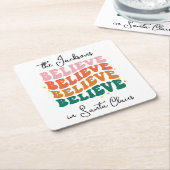 サンタク信じロースのクリスマス・レトロ スクエアペーパーコースター (アングル)