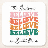 サンタク信じロースのクリスマス・レトロ スクエアペーパーコースター (正面)