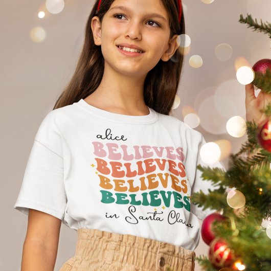 サンタク信じロースのレトロクリスマス家族の子供 Tシャツ