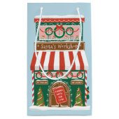 サンタク図解入りの、写真付きのショップクリスマス スモールペーパーバッグ (裏面)