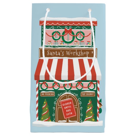 サンタク図解入りの、写真付きのショップクリスマス スモールペーパーバッグ (正面)