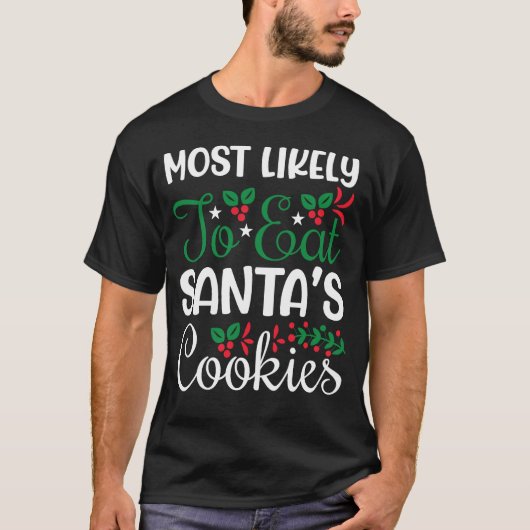 サンタク食べッキーのクリスマスおもしろい Tシャツ (正面)