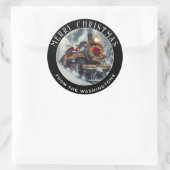 サンタク飾リスマス用ブラックスチームトレイン ラウンドシール (バッグ)