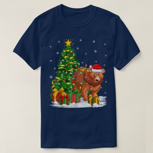 サンタグリおもしろいズリーベアにマッチするクリスマスツリーファミリー Tシャツ (デザイン正面)