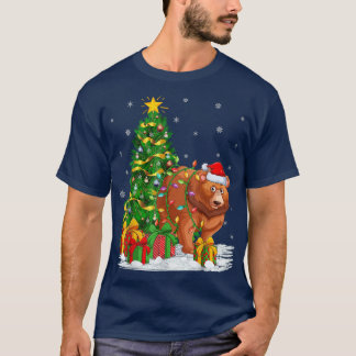 サンタグリおもしろいズリーベアにマッチするクリスマスツリーファミリー Tシャツ