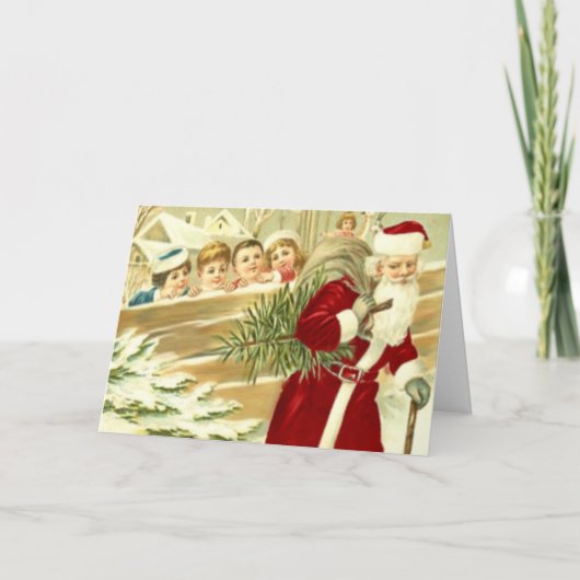 サンタグリーティングカードを見ている子供たち シーズンカード (正面)