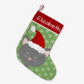 サンタグレイ子猫 スモールクリスマスストッキング (正面 (吊り時))