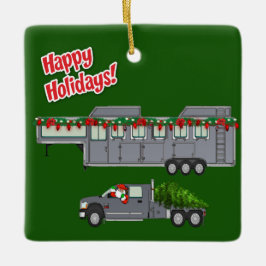 サンタグレートラックと馬トレーラークリスマス セラミックオーナメント