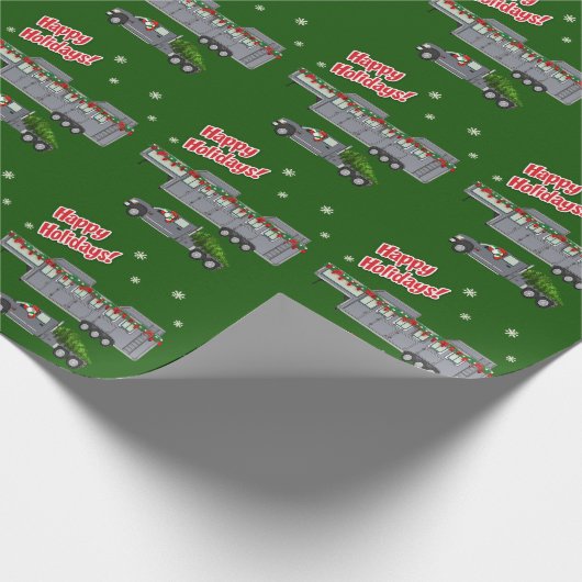 サンタグレートラックと馬トレーラークリスマス ラッピングペーパー (角)