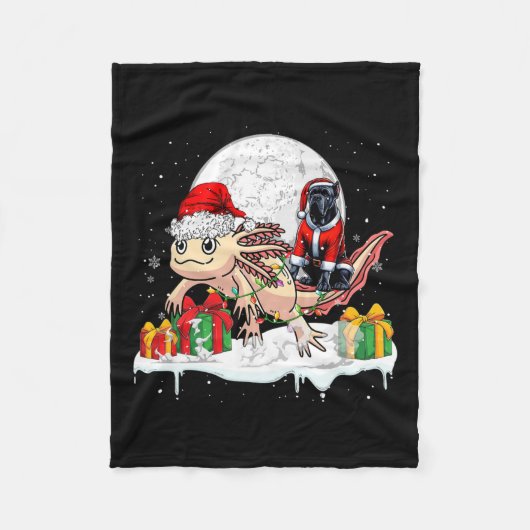 サンタケインコルソ乗馬アクソロトルクリスマスオーナーキ フリースブランケット (正面)
