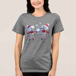 サンタコスしたスケルトンたちのスノーボールファイト トライブレンドTシャツ