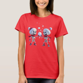 サンタコスしたスケルトンたちのスノーボールファイト Tシャツ