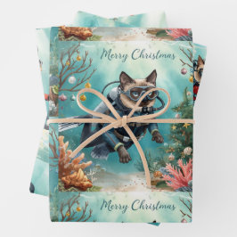 サンタコスダイビング猫 クリスマス ラッピングペーパーシート