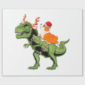 サンタコーギに乗る少年のTレックスのクリスマ ラッピングペーパー (フラット)