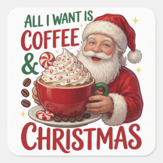 サンタコーヒークリスマスの朝のホリデー チア スクエアシール