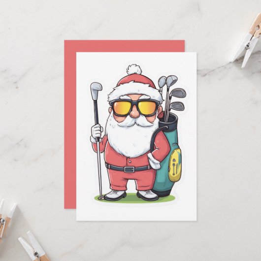 サンタゴルフィングクリスマスおもしろい カード (正面/裏面インサイチュ)