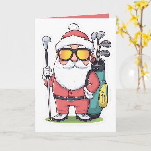 サンタゴルフィングクリスマスおもしろい カード (黄色い花)