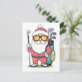 サンタゴルフィングクリスマスおもしろい シーズンポストカード (スタンド正面)