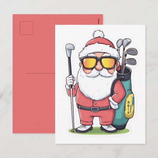 サンタゴルフィングクリスマスおもしろい シーズンポストカード (正面/裏面)