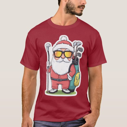 サンタゴルフィングクリスマスおもしろい Tシャツ (正面)