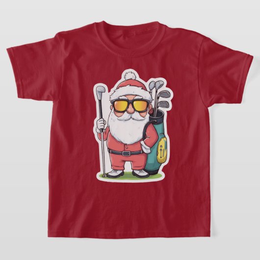 サンタゴルフィングクリスマスおもしろい Tシャツ (レイダウン)